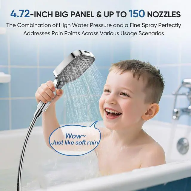 Alt view image 6 of 7 - Shower Head,8 Modes High Pressure Shower Head with Handheld,Anti-clog Nozzles,ShowerHead with Built-in Power Wash to Clean Tub,Tile & Pets,59 Inch Stainless Steel Hose and Adjustable Bracket