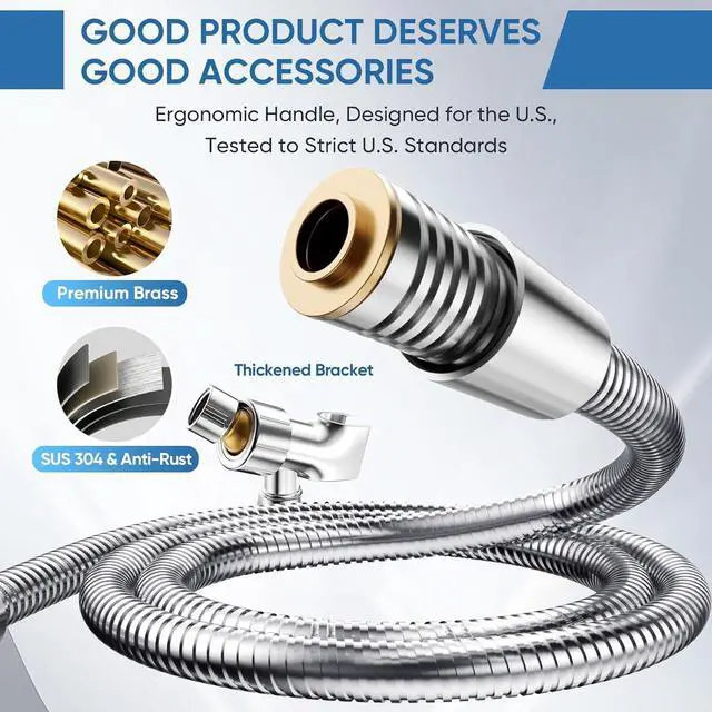 Alt view image 7 of 7 - Shower Head,8 Modes High Pressure Shower Head with Handheld,Anti-clog Nozzles,ShowerHead with Built-in Power Wash to Clean Tub,Tile & Pets,59 Inch Stainless Steel Hose and Adjustable Bracket