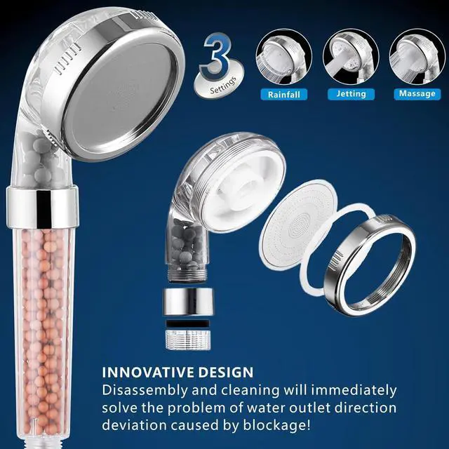 Alt view image 4 of 7 - Voolan Filtered Shower Head Set, High Pressure Rain Shower with Handheld Showerhead Combo, Self-adhesive Holder/59" Hose, 20 Stage Filter Removes Chlorine and Harmful Substances (Square,Chrome)