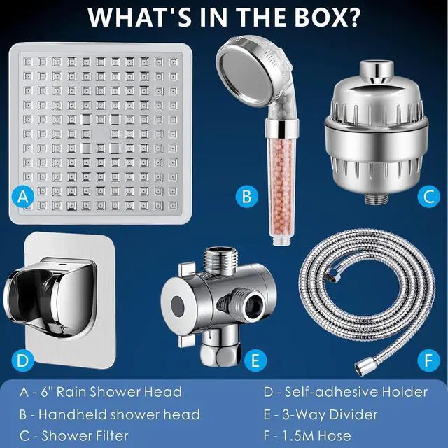 Alt view image 6 of 7 - Voolan Filtered Shower Head Set, High Pressure Rain Shower with Handheld Showerhead Combo, Self-adhesive Holder/59" Hose, 20 Stage Filter Removes Chlorine and Harmful Substances (Square,Chrome)