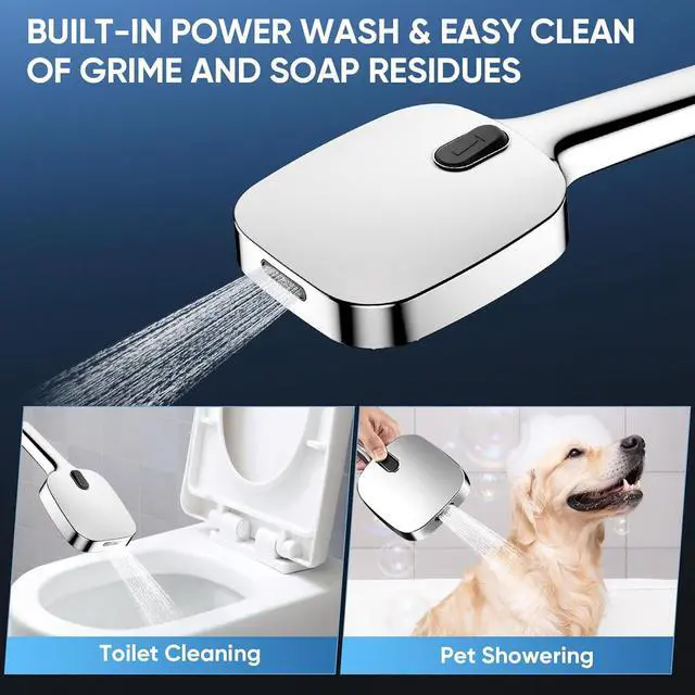 Alt view image 5 of 7 - Shower Head,8 Modes High Pressure Shower Head with Handheld,Anti-clog Nozzles,ShowerHead with Built-in Power Wash to Clean Tub,Tile & Pets,59 Inch Stainless Steel Hose and Adjustable Bracket