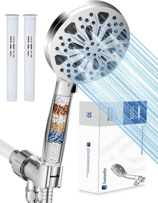 Main image of Filtered Shower Head with Handheld and Hose, 10 Spray Modes High Pressure Showerhead for Hard Water, Water Saving Removable Filter with Beads, Chrome Finish, WaterSense & CUPC Certified