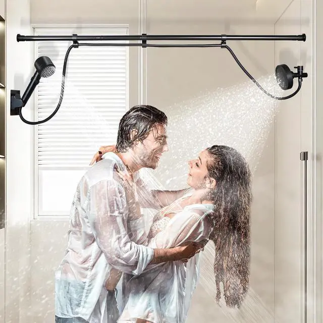 Main image of Dual Shower Head for Couples, Double Shower System for Two People, 6+3 Adjustable Spray Modes-High Pressure Tandem Showerhead with 31.5~80.7" Extendable Rod / 78.7" Long Hose, Easy Install