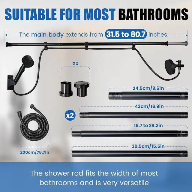 Alt view image 3 of 7 - Dual Shower Head for Couples, Double Shower System for Two People, 6+3 Adjustable Spray Modes-High Pressure Tandem Showerhead with 31.5~80.7" Extendable Rod / 78.7" Long Hose, Easy Install