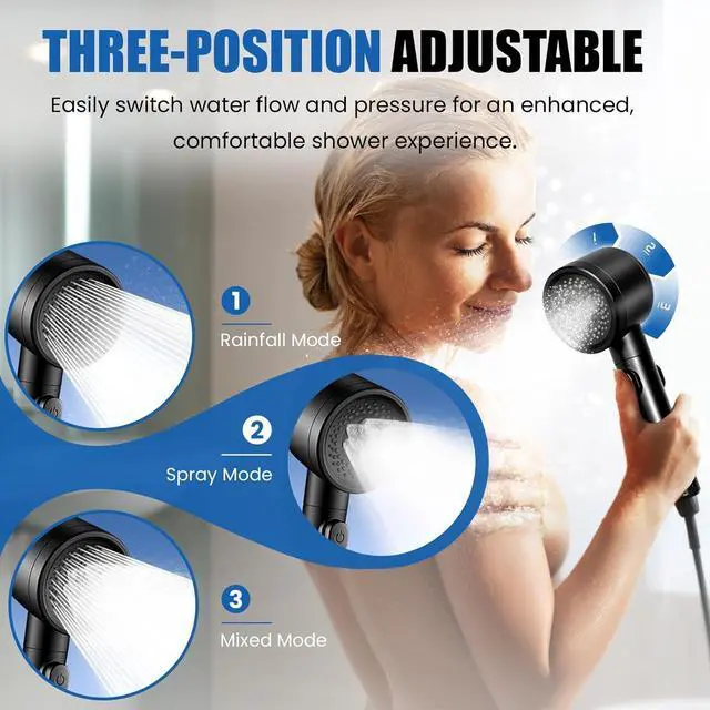 Alt view image 4 of 7 - Dual Shower Head for Couples, Double Shower System for Two People, 6+3 Adjustable Spray Modes-High Pressure Tandem Showerhead with 31.5~80.7" Extendable Rod / 78.7" Long Hose, Easy Install