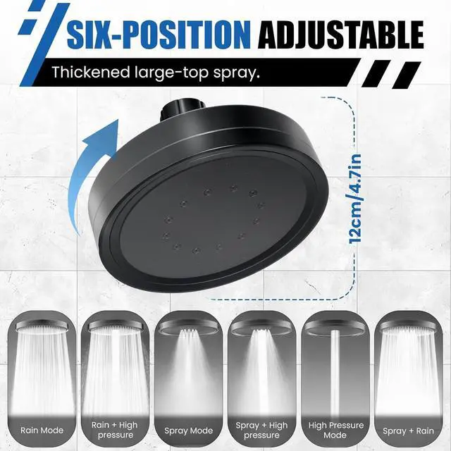 Alt view image 5 of 7 - Dual Shower Head for Couples, Double Shower System for Two People, 6+3 Adjustable Spray Modes-High Pressure Tandem Showerhead with 31.5~80.7" Extendable Rod / 78.7" Long Hose, Easy Install