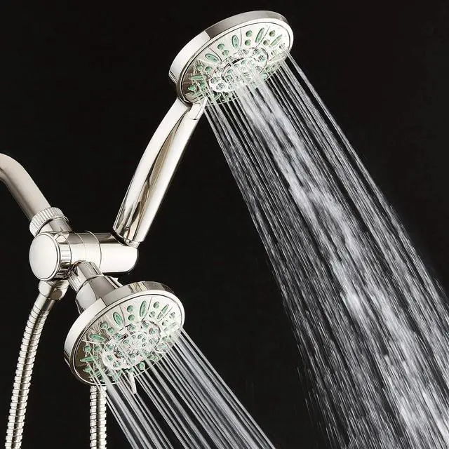 Alt view image 2 of 7 - AquaDance Antimicrobial/Anti-Clog High-Pressure 30-setting Shower Combo, Microban Nozzle Protection from Growth of Mold, Mildew & Bacteria for Stronger Shower! Brushed Nickel Finish/Coral Green Jets