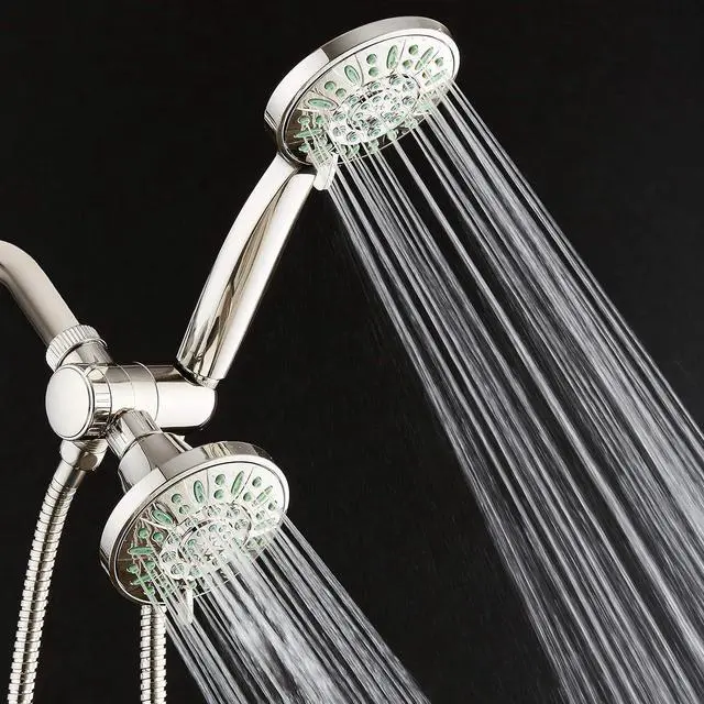 Alt view image 4 of 7 - AquaDance Antimicrobial/Anti-Clog High-Pressure 30-setting Shower Combo, Microban Nozzle Protection from Growth of Mold, Mildew & Bacteria for Stronger Shower! Brushed Nickel Finish/Coral Green Jets