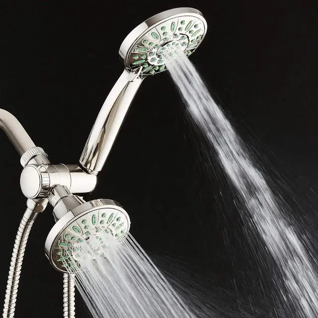 Alt view image 5 of 7 - AquaDance Antimicrobial/Anti-Clog High-Pressure 30-setting Shower Combo, Microban Nozzle Protection from Growth of Mold, Mildew & Bacteria for Stronger Shower! Brushed Nickel Finish/Coral Green Jets
