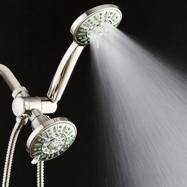 Alt view image 6 of 7 - AquaDance Antimicrobial/Anti-Clog High-Pressure 30-setting Shower Combo, Microban Nozzle Protection from Growth of Mold, Mildew & Bacteria for Stronger Shower! Brushed Nickel Finish/Coral Green Jets