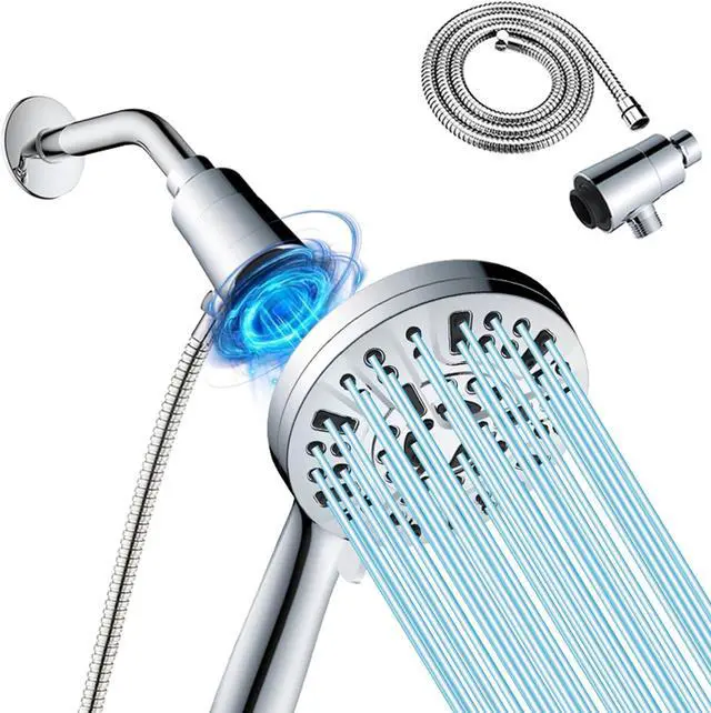 Main image of High Pressure Shower Head with Magnetic Back Fixed Base Design,Handheld Showerhead with Hose Set Stainless Steel 59 inches/5 ft 10-Setting 5 inches Large Face,Chrome Finish (Silver)