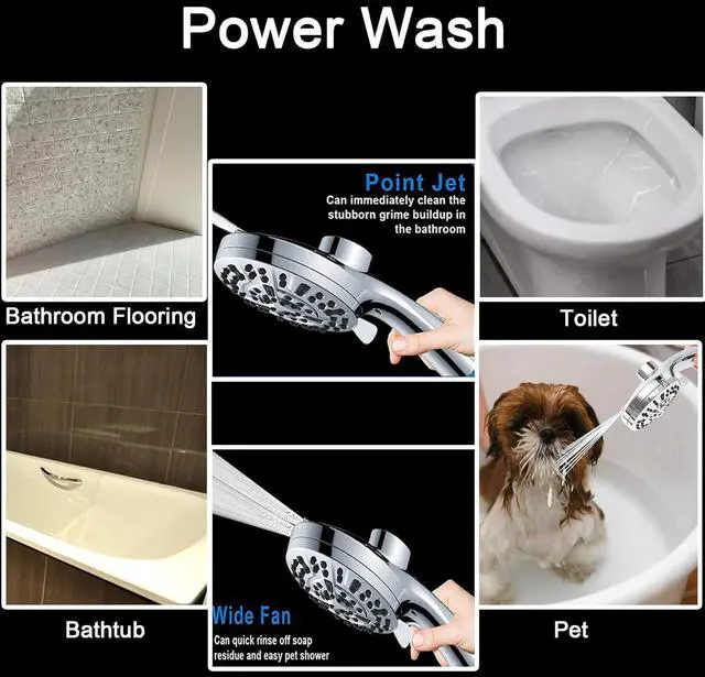 Alt view image 4 of 7 - High Pressure Shower Head with Magnetic Back Fixed Base Design,Handheld Showerhead with Hose Set Stainless Steel 59 inches/5 ft 10-Setting 5 inches Large Face,Chrome Finish (Silver)