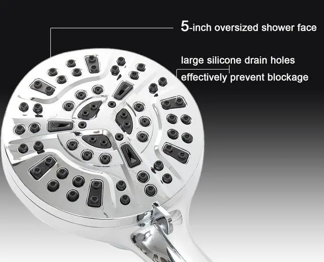 Alt view image 7 of 7 - High Pressure Shower Head with Magnetic Back Fixed Base Design,Handheld Showerhead with Hose Set Stainless Steel 59 inches/5 ft 10-Setting 5 inches Large Face,Chrome Finish (Silver)
