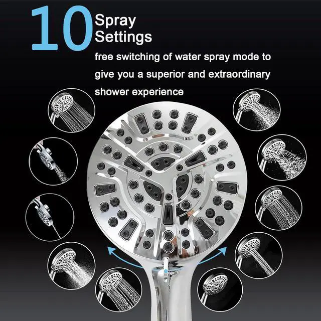 Alt view image 3 of 7 - High Pressure Shower Head with Magnetic Back Fixed Base Design,Handheld Showerhead with Hose Set Stainless Steel 59 inches/5 ft 10-Setting 5 inches Large Face,Chrome Finish (Silver)