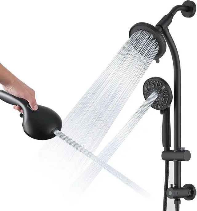 Main image of Modern Rainfall Shower Head with Handheld Shower Spray, 26-Inch Adjustable Height Slide Bar, High Pressure Dual Shower Head Combo, 3-Way Diverter for Easy Reach, 5-Foot Hose - Matte Black