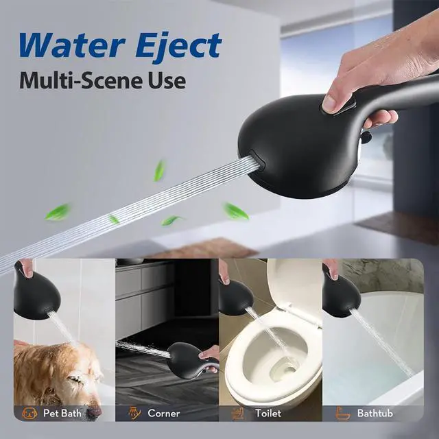 Alt view image 5 of 7 - Modern Rainfall Shower Head with Handheld Shower Spray, 26-Inch Adjustable Height Slide Bar, High Pressure Dual Shower Head Combo, 3-Way Diverter for Easy Reach, 5-Foot Hose - Matte Black