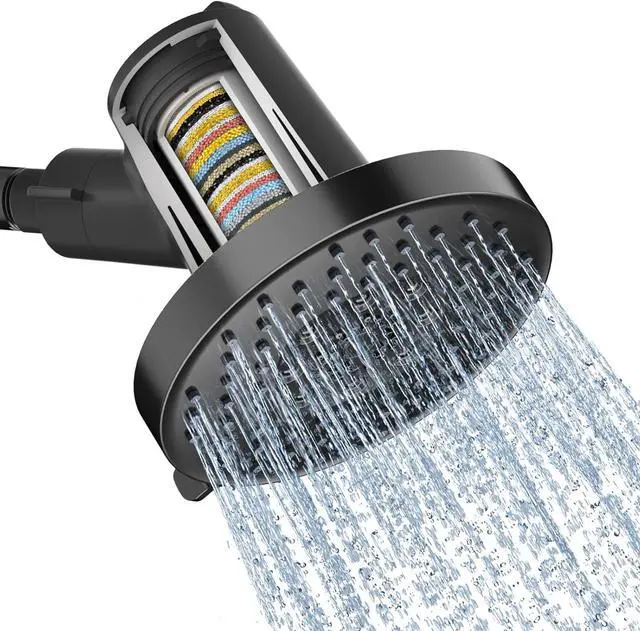 Main image of SR SUN RISE Filtered Shower Head with Filters- High Pressure Rain Shower Head,with 20-Stage shower Filter,6 Spray Modes for Hard Water Softener, Remove Chlorine & Heavy Metals (Black,5.5 Inch Round)