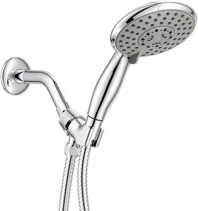 Main image of 5-Inch 5-Function High Pressure Handheld Shower Head with Solid Brass Angle-Adjustable Overhead Mount/Extra Long Flexible 8-ft Stainless Steel Hose - Chrome (MSS501024CP)