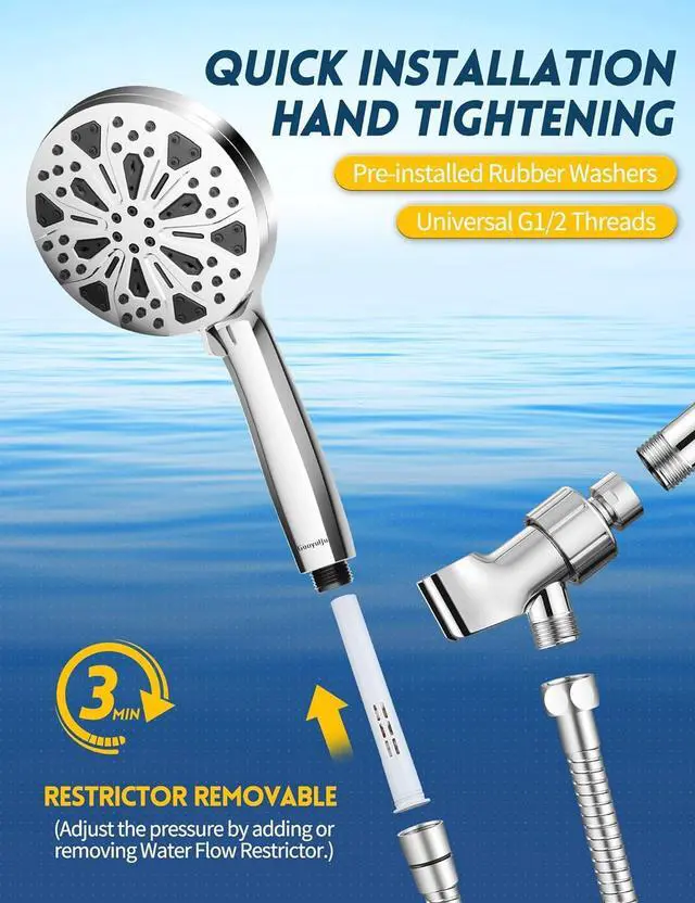 Alt view image 5 of 7 - Filtered Shower Head with Handheld and Hose, 10 Spray Modes High Pressure Showerhead for Hard Water, Water Saving Removable Filter with Beads, Chrome Finish, WaterSense & CUPC Certified