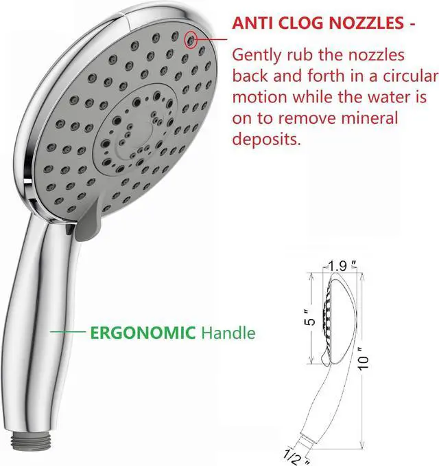 Alt view image 2 of 6 - 5-Inch 5-Function High Pressure Handheld Shower Head with Solid Brass Angle-Adjustable Overhead Mount/Extra Long Flexible 8-ft Stainless Steel Hose - Chrome (MSS501024CP)