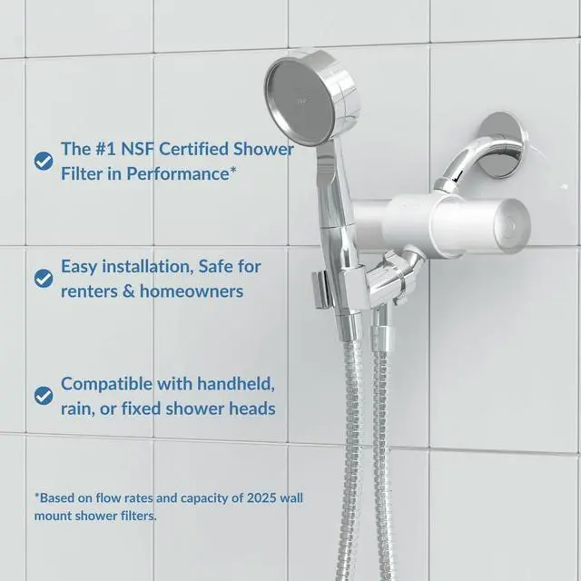 Alt view image 6 of 7 - Weddell Duo Shower Filter - NSF Certified Shower Filter, High Pressure Activated Carbon Filter, Removes Chlorine, PFAS & Particulates, Clinically Tested For Healthier Skin & Hair (White)
