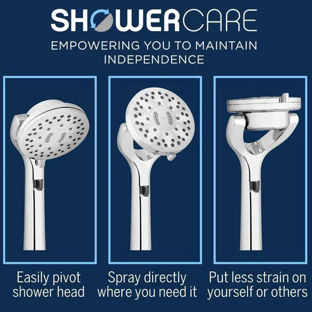 Alt view image 2 of 7 - Waterpik ShowerCare Pivoting Hand Held Shower Head, Chrome - Five Modes Including PowerPulse Therapeutic Massage - 180-Degree Rotation, Eight ft. Metal Hose