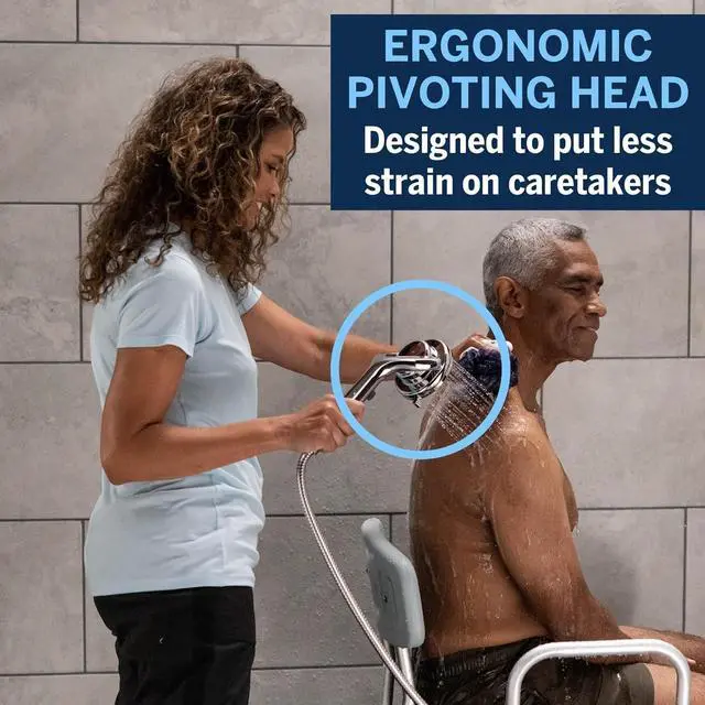 Alt view image 4 of 7 - Waterpik ShowerCare Pivoting Hand Held Shower Head, Chrome - Five Modes Including PowerPulse Therapeutic Massage - 180-Degree Rotation, Eight ft. Metal Hose