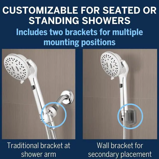 Alt view image 6 of 7 - Waterpik ShowerCare Pivoting Hand Held Shower Head, Chrome - Five Modes Including PowerPulse Therapeutic Massage - 180-Degree Rotation, Eight ft. Metal Hose