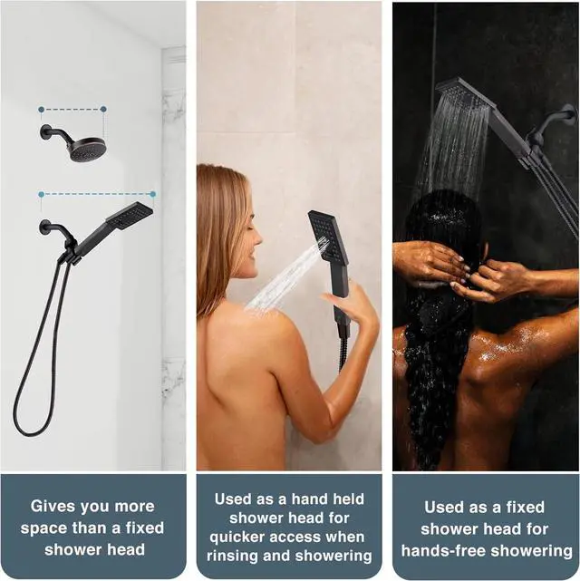 Alt view image 2 of 6 - BRIGHT SHOWERS High Pressure Handheld Shower Head Set, High Flow Hand Held Showerhead with 60" Long Stainless Steel Hose and Adjustable Wall Bracket, 3 Spray Setting Shower Wand, Oil-Rubbed Bronze