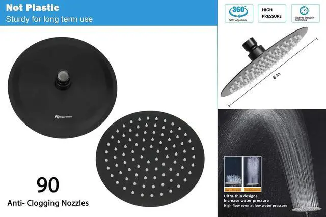 Alt view image 2 of 6 - NearMoon Shower Head and 15 Stage Shower Filter Combo, High Pressure Filtered Shower for Hard Water, Improves the Condition of Your Skin, Hair (8 Inch, Black)