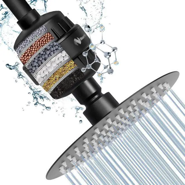Main image of NearMoon Shower Head and 15 Stage Shower Filter Combo, High Pressure Filtered Shower for Hard Water, Improves the Condition of Your Skin, Hair (8 Inch, Black)