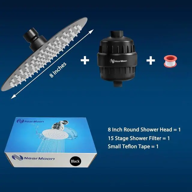 Alt view image 6 of 6 - NearMoon Shower Head and 15 Stage Shower Filter Combo, High Pressure Filtered Shower for Hard Water, Improves the Condition of Your Skin, Hair (8 Inch, Black)