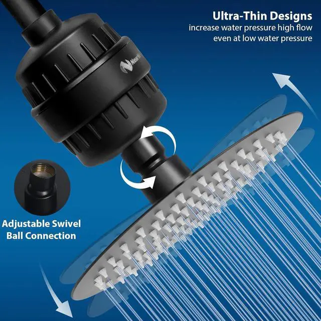Alt view image 5 of 6 - NearMoon Shower Head and 15 Stage Shower Filter Combo, High Pressure Filtered Shower for Hard Water, Improves the Condition of Your Skin, Hair (8 Inch, Black)