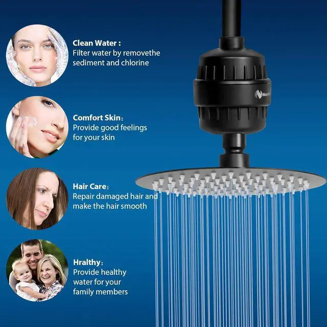 Alt view image 4 of 6 - NearMoon Shower Head and 15 Stage Shower Filter Combo, High Pressure Filtered Shower for Hard Water, Improves the Condition of Your Skin, Hair (8 Inch, Black)