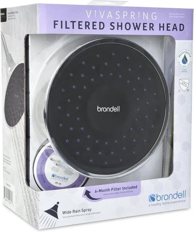 Alt view image 5 of 6 - VivaSpring Filtered Shower Head FSH25-CB in Chrome Finish with Obsidian face and Wide Rain Spray | for softer skin and hair | 6 month filter FF-15 | Certified Filtration