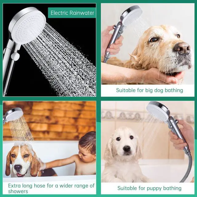 Alt view image 4 of 7 - VSincerity Dog Shower Head Sprayer Pet High Pressure 3 Mode Handheld with ONOFF Switch Metal Diverter 100Inch ExtraLong Stainless steel Hose No Drill Hook Chrome 2 Piece Set