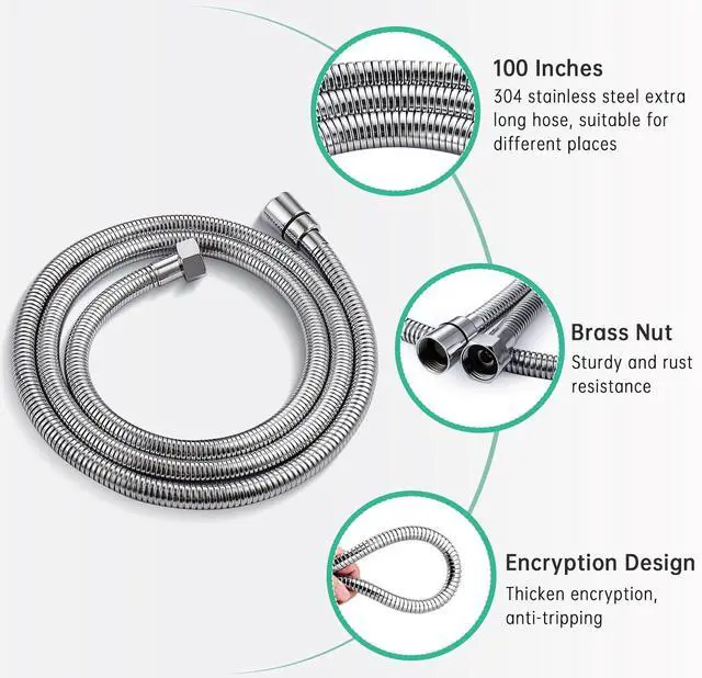 Alt view image 5 of 7 - VSincerity Dog Shower Head Sprayer Pet High Pressure 3 Mode Handheld with ONOFF Switch Metal Diverter 100Inch ExtraLong Stainless steel Hose No Drill Hook Chrome 2 Piece Set