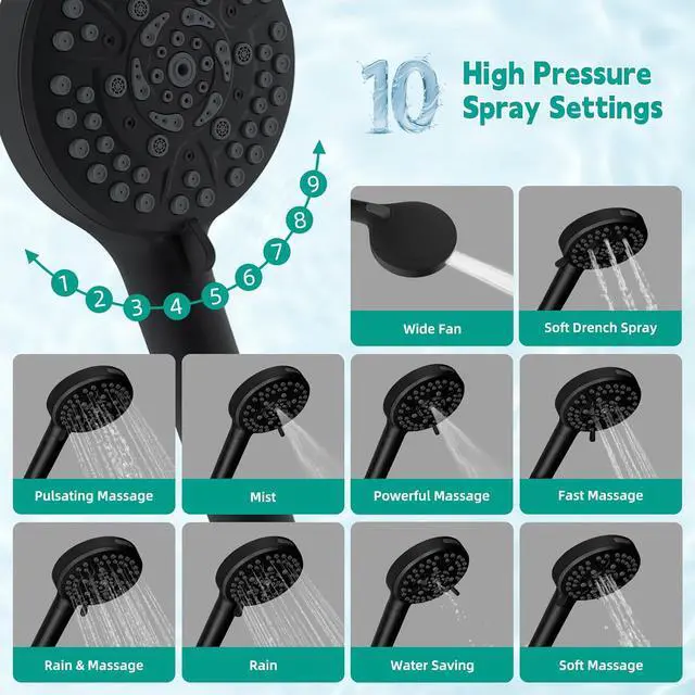 Alt view image 2 of 7 - Hibbent Filtered Shower Head with Handheld, High Pressure 10 Spray Showerhead with Filters, Water Softener for Hard Water-Remove Chlorine, Reduces Dry Itchy Skin, Improve Skin& Hair Texture, Black