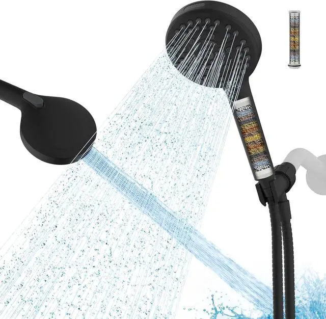 Main image of Hibbent Filtered Shower Head with Handheld, High Pressure 10 Spray Showerhead with Filters, Water Softener for Hard Water-Remove Chlorine, Reduces Dry Itchy Skin, Improve Skin& Hair Texture, Black