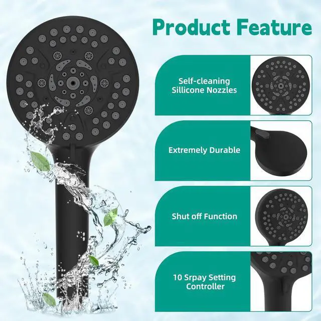 Alt view image 5 of 7 - Hibbent Filtered Shower Head with Handheld, High Pressure 10 Spray Showerhead with Filters, Water Softener for Hard Water-Remove Chlorine, Reduces Dry Itchy Skin, Improve Skin& Hair Texture, Black