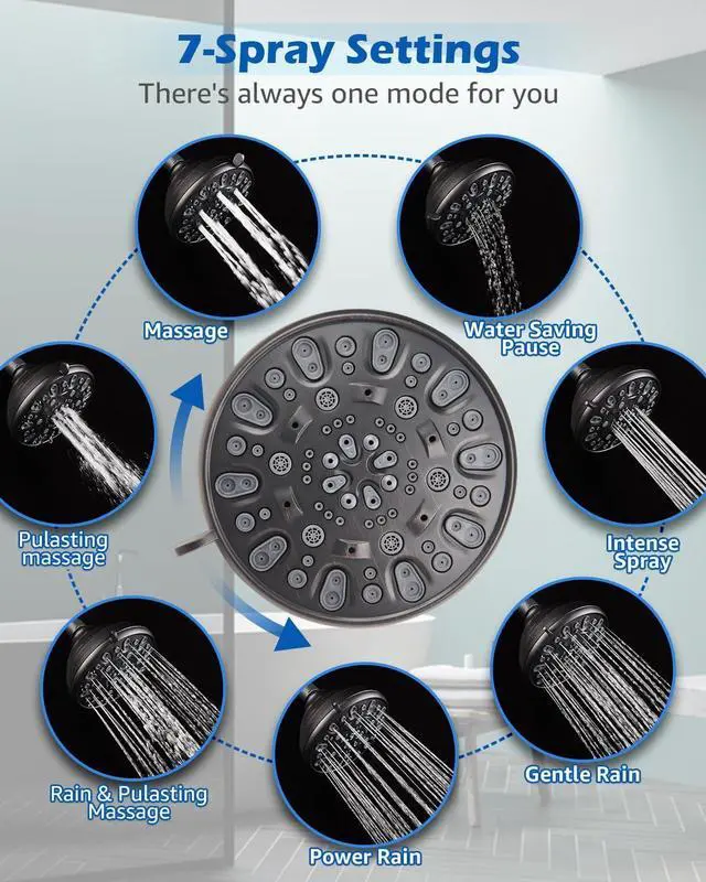 Alt view image 2 of 6 - High Pressure Shower Head VMASSTONE 4.7" Rain Fixed Showerhead 7-Spray Setting with Adjustable Brass Swivel Ball Joint - Excellent Replacement for Your Bath Shower Head (FM-001 Oil Rubbed Bronze)