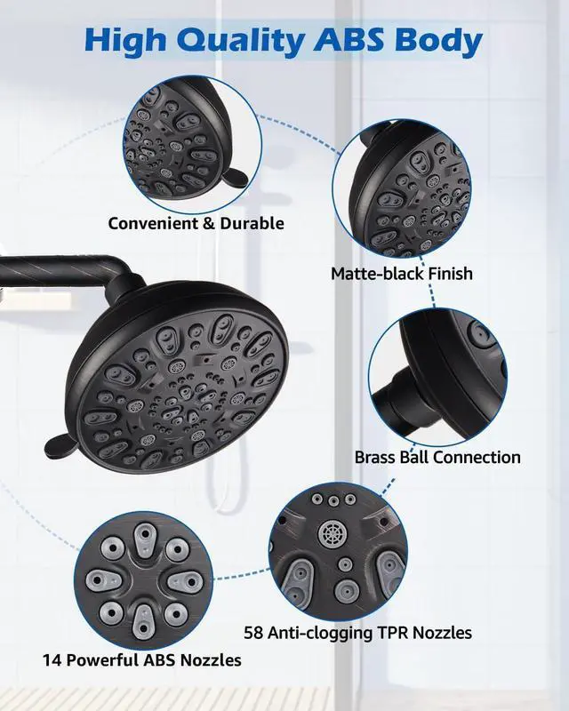 Alt view image 4 of 6 - High Pressure Shower Head VMASSTONE 4.7" Rain Fixed Showerhead 7-Spray Setting with Adjustable Brass Swivel Ball Joint - Excellent Replacement for Your Bath Shower Head (FM-001 Oil Rubbed Bronze)