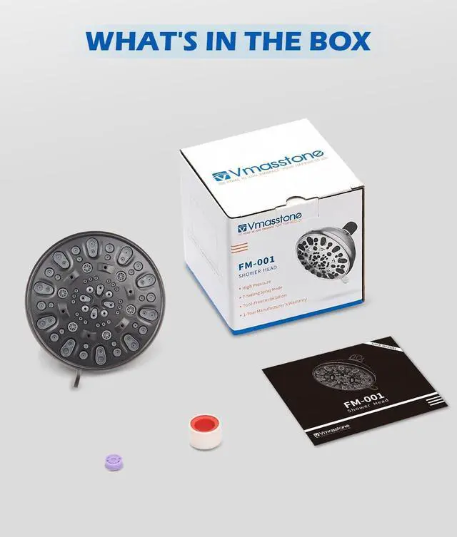 Alt view image 6 of 6 - High Pressure Shower Head VMASSTONE 4.7" Rain Fixed Showerhead 7-Spray Setting with Adjustable Brass Swivel Ball Joint - Excellent Replacement for Your Bath Shower Head (FM-001 Oil Rubbed Bronze)