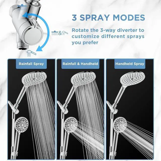 Alt view image 4 of 5 - MakeFit Dual Filtered Rain Shower Head Combo, Handheld Shower Head with Adjustable Bar - Rainfall Shower Head And Showerhead with Filter for Hard Water - Removes Chlorine