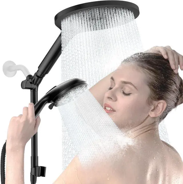 Main image of KAIYING Dual Shower Heads with Handheld Spray Combo, High Pressure Modern Rain Shower Head with 9-Mode Handheld Showerhead, Double Rainfall Shower Head with 79-Inch Stainless Steel Hose (Matte Black)