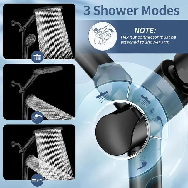 Alt view image 6 of 7 - KAIYING Dual Shower Heads with Handheld Spray Combo, High Pressure Modern Rain Shower Head with 9-Mode Handheld Showerhead, Double Rainfall Shower Head with 79-Inch Stainless Steel Hose (Matte Black)