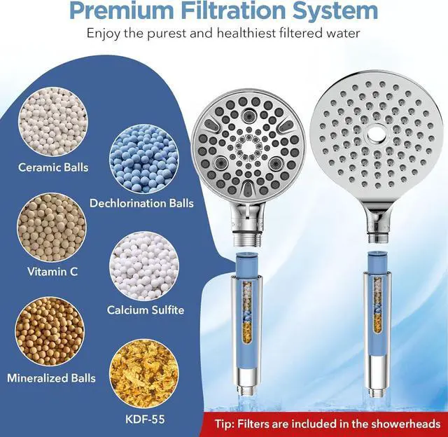 Alt view image 3 of 5 - MakeFit Dual Filtered Rain Shower Head Combo, Handheld Shower Head with Adjustable Bar - Rainfall Shower Head And Showerhead with Filter for Hard Water - Removes Chlorine