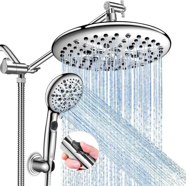 Main image of FEELSO 10" High Pressure Shower Head Combo with Handheld Spray, 16 Settings, 11" Adjustable Arm, ON/OFF Pause Switch (Chrome)