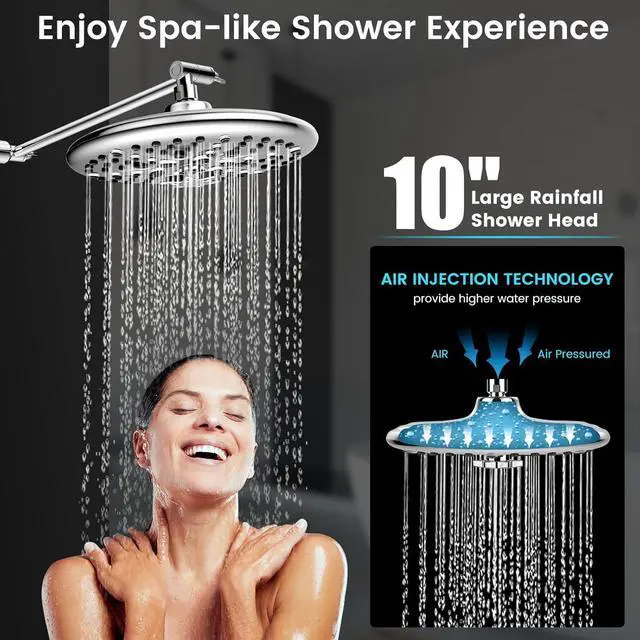 Alt view image 3 of 7 - FEELSO 10" High Pressure Shower Head Combo with Handheld Spray, 16 Settings, 11" Adjustable Arm, ON/OFF Pause Switch (Chrome)