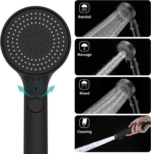 Alt view image 2 of 6 - MIAOHUI Shower Head with Hose and on off Switch, 3 Setting High Pressure Handheld Shower Head, Removable Shower Head with hose, Adjustable Angle Bracket, Low-Reach Wand Holder, Black